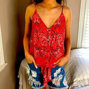3 LEFT XS-M July 4th Patriotic Red Tank Top